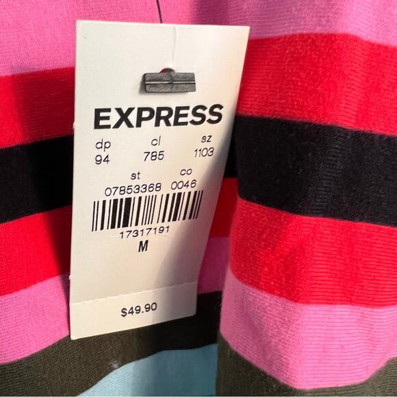 Express Womens Dress Medium Bright Multi Midi Knotted Stripe KEYHOLE BACK M $49 - Picture 3 of 4